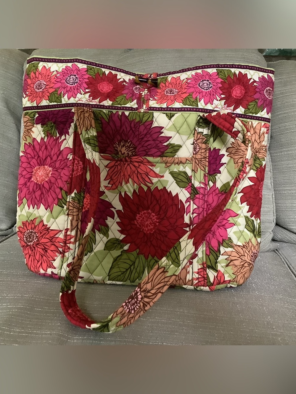 Vera Bradley Quilted Floral Tote in Pink, Red and Green